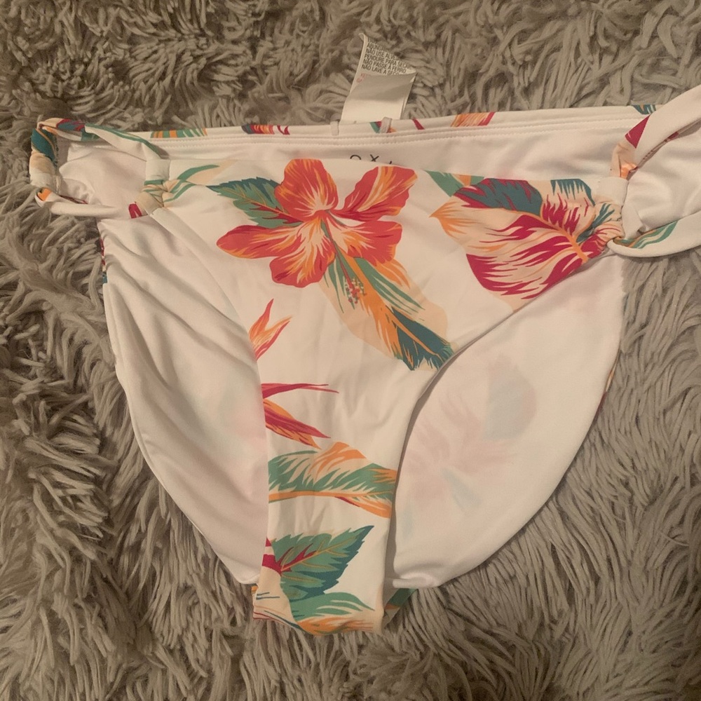 roxy white floral ring full coverage bikini bottom